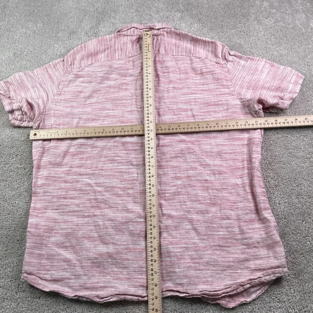 Banana Republic Shirt Mens XL Pink‎ Stripes Linen Camden Fit Short Sleeve